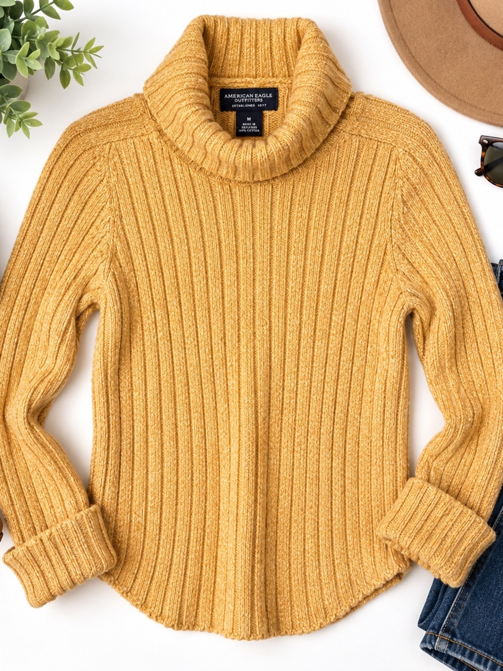 American Eagle Outfitters Mustard Yellow Ribbed Turtleneck Sweater